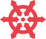 The ship's wheel logo of Forth Ports in the brand's red colour